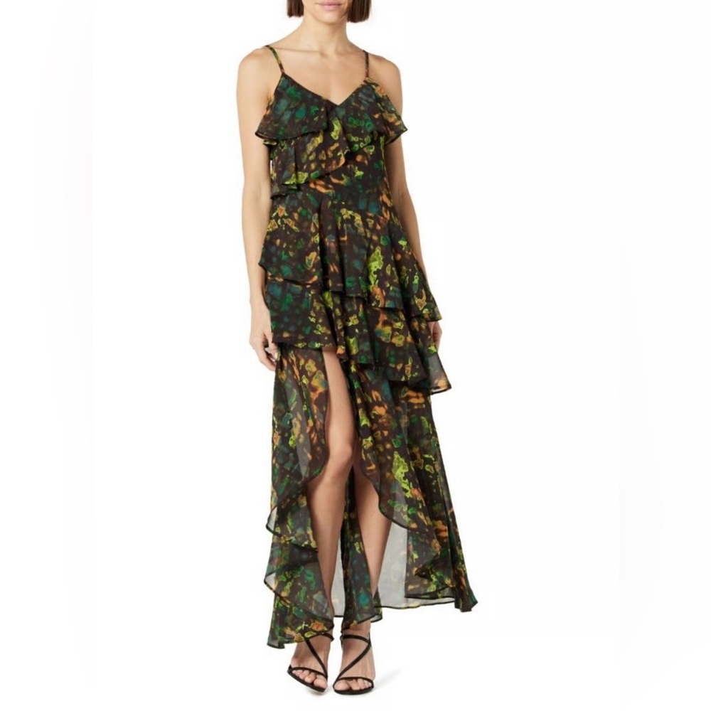 The Drop Ruffle Tiered Maxi Dress Abstract Watercolor Print Wedding Guest Formal